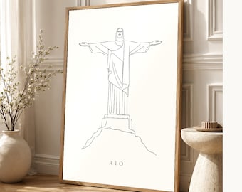 Rio de Janeiro Travel Poster | Minimalist Line Christ the Redeemer Print | Brazilian Wall Art | Printed & Shipped