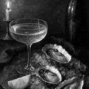 Moody Oysters Champagne Wall Art | Dark Food Still Life Poster | Kitchen Wall Art Print | Aperitivo Art image 10