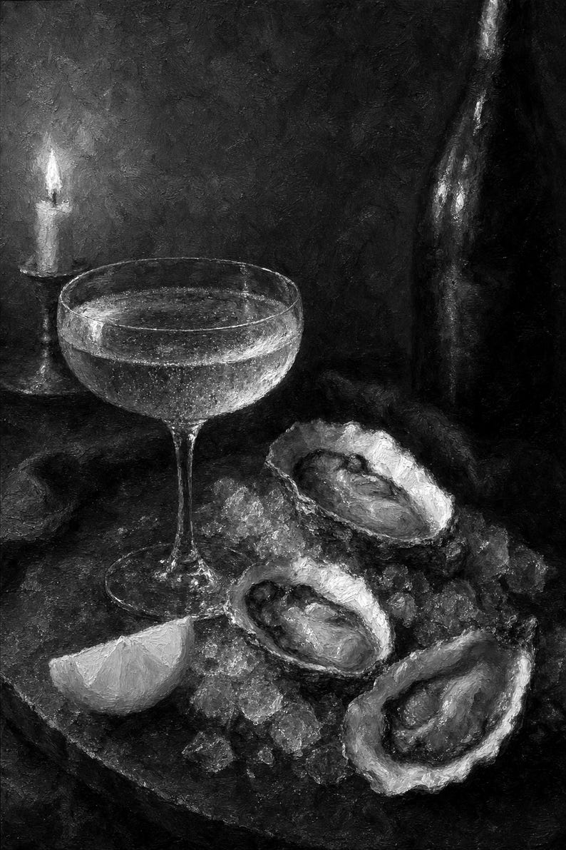Moody Oysters Champagne Wall Art | Dark Food Still Life Poster | Kitchen Wall Art Print | Aperitivo Art image 10