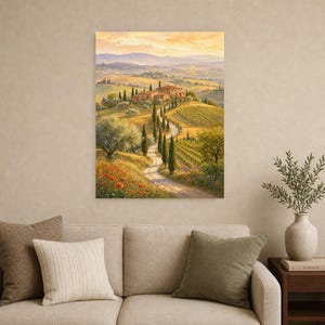 Toscane reisposter | Zachte schildering Italië muurdecoratie | Print van het Toscaanse platteland | Gedrukt en verzonden afbeelding 9