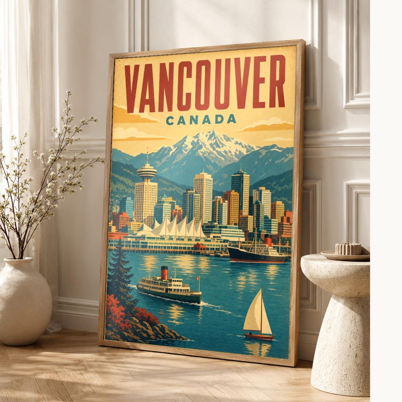 Vancouver Travel Poster | Vintage Harbor Print | Canada Wall Art | Printed & Shipped image 1