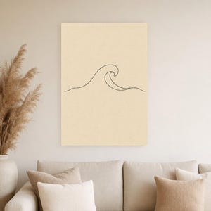 Väggkonsttryck med havsvågor på en linje | Minimalistisk linjekonsttryck | Abstrakt vågposter | Japandi beige kustdekor | Skandinavisk bild 4
