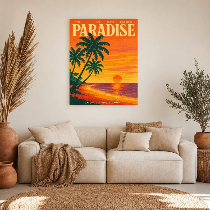 Paradise Retro Poster | Vintage 70s Wall Art Print | Aesthetic Magazine Print | Mid Century Retro Decor Gift image 8