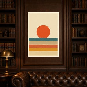 Vermillion Sun Aegean Sea Wall Art Print | Mid-Century Sun Poster | Cut-Paper Minimalist Print | Teal Cream Boho Decor image 5