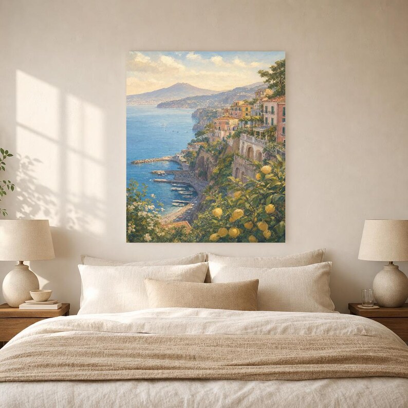 Sorrento Travel Poster | Soft Painting Italy Wall Art | Bay of Naples Coastal Print | Printed & Shipped image 6