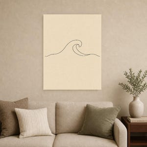 Väggkonsttryck med havsvågor på en linje | Minimalistisk linjekonsttryck | Abstrakt vågposter | Japandi beige kustdekor | Skandinavisk bild 9