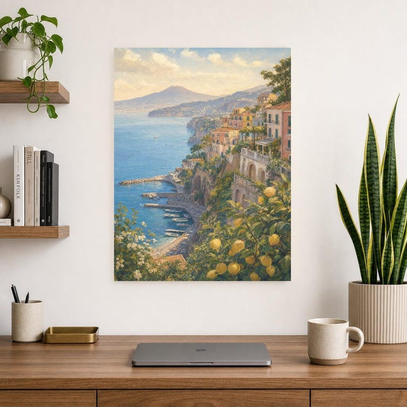 Sorrento Travel Poster | Soft Painting Italy Wall Art | Bay of Naples Coastal Print | Printed & Shipped image 8