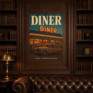 Retro Diner Poster | Vintage 70s Wall Art Print | Aesthetic Magazine Print | Mid Century Retro Decor Gift image 4