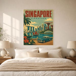 Singapore Travel Poster | Vintage Marina Bay Print | Singapore Wall Art | Printed & Shipped image 6