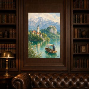 Lake Bled Travel Poster | Soft Painting Slovenia Wall Art | Alpine Island Church Print | Printed & Shipped image 5