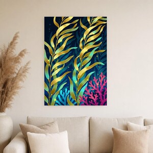 Bioluminescent Kelp Forest Poster | Deep Sea Ocean Bathroom Wall Art Print | Dark Coastal Night Print image 2