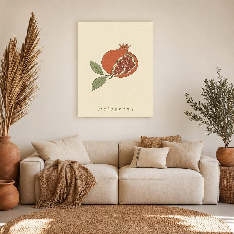 Pomegranate Botanical Wall Art Print | Minimalist Line Art Print | Melagrana Italian Kitchen Poster | Mediterranean Fruit Decor image 7