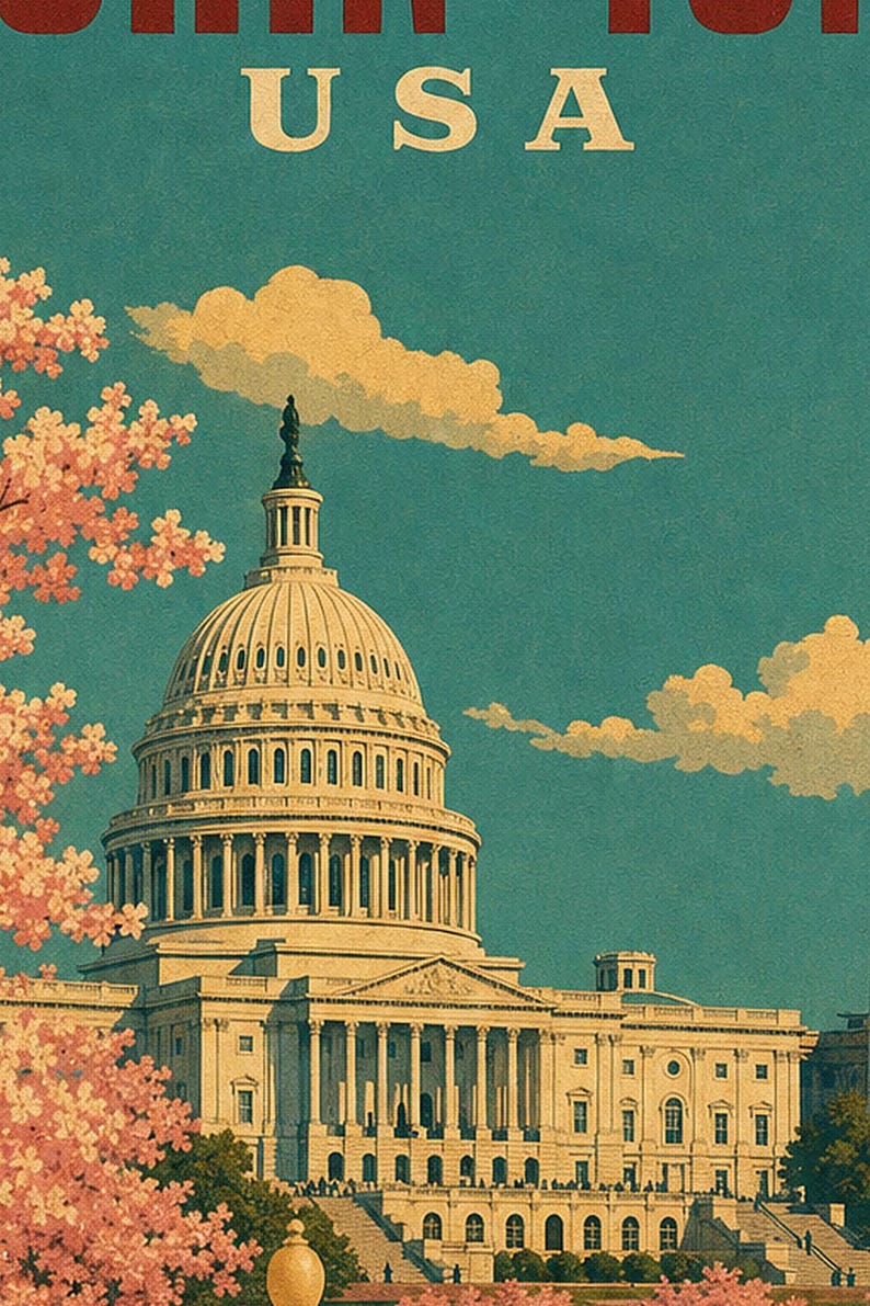 Washington DC Travel Poster | Vintage 1950s Capitol Print | Retro USA Wall Art Print | Mid Century City Decor image 5