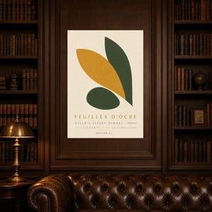 Ocher Leaves | Abstract Wall Art | Modern Gallery Poster | Ocher and Green Minimalist Print | Printed & Shipped image 5