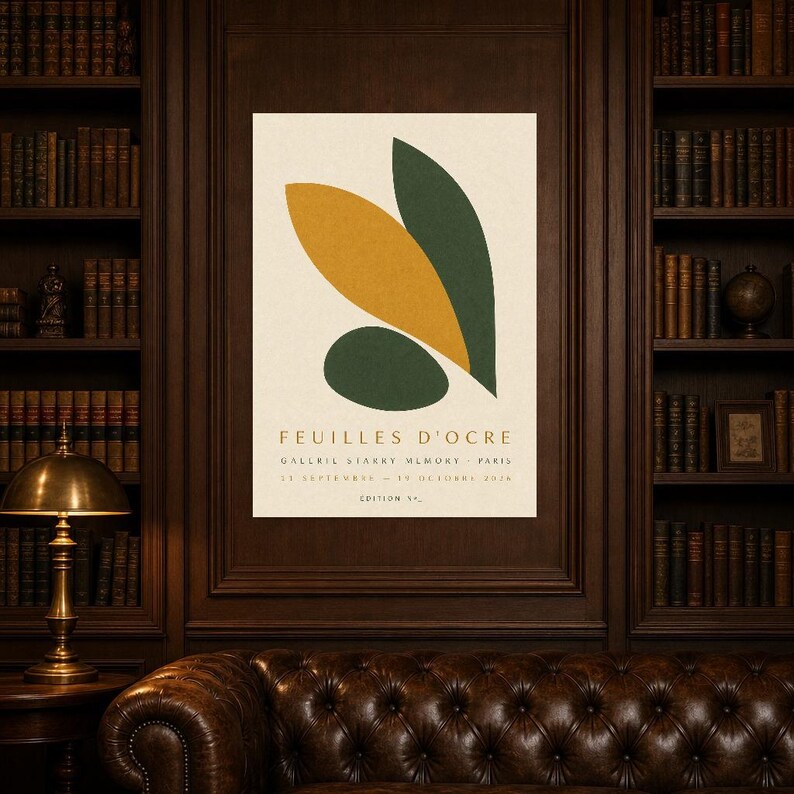 Ocher Leaves | Abstract Wall Art | Modern Gallery Poster | Ocher and Green Minimalist Print | Printed & Shipped image 5