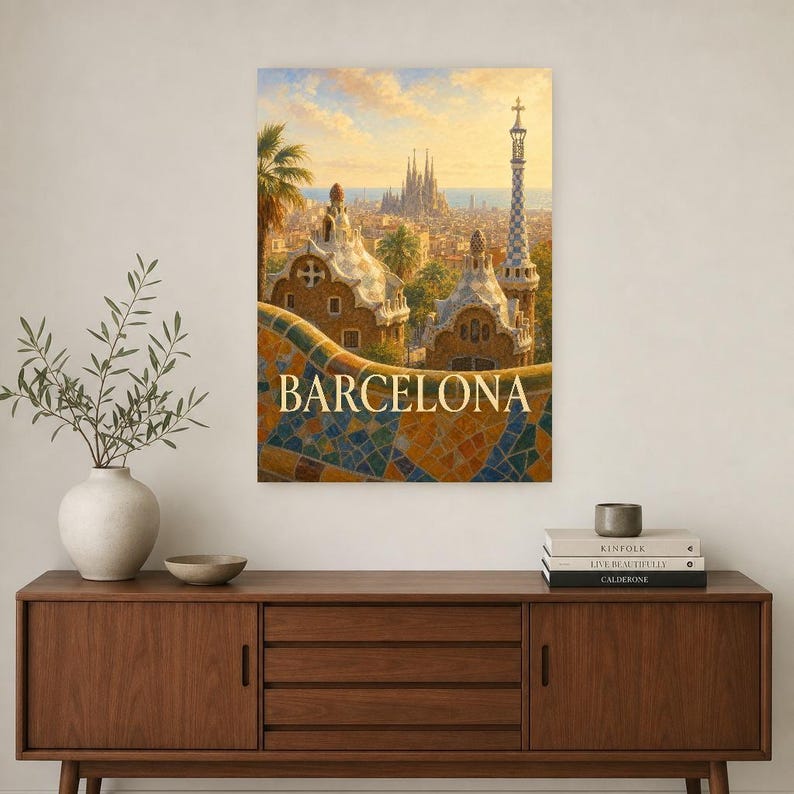 Barcelona Travel Poster | Soft Painting Spain Wall Art | Named City Art Print | Printed & Shipped image 2