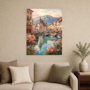 Annecy Travel Poster | Soft Painting France Wall Art | Venice of the Alps Canal Print | Printed & Shipped image 9