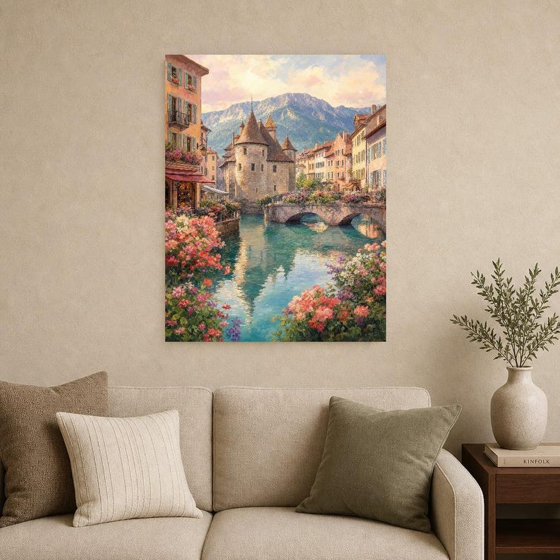 Annecy Travel Poster | Soft Painting France Wall Art | Venice of the Alps Canal Print | Printed & Shipped image 9