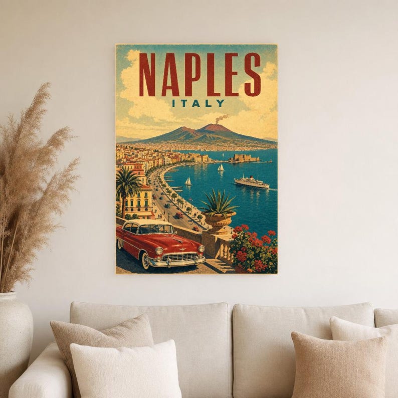 Naples Travel Poster | Vintage Vesuvius Print | Italian Wall Art | Printed & Shipped image 4