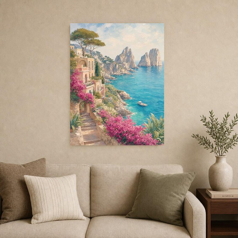 Pôster de Viagem para Capri | Pintura Suave para Parede | Arte Italiana | Impressão Costeira Mediterrânea com Faraglioni | Impresso e Enviado imagem 9