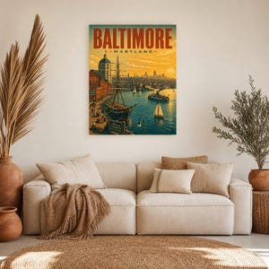 Póster turístico de Baltimore | Lámina vintage del Inner Harbor de los años 50 | Lámina decorativa de Maryland | Decoración urbana de mediados de siglo imagen 6