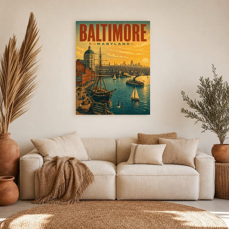 Póster turístico de Baltimore | Lámina vintage del Inner Harbor de los años 50 | Lámina decorativa de Maryland | Decoración urbana de mediados de siglo imagen 6