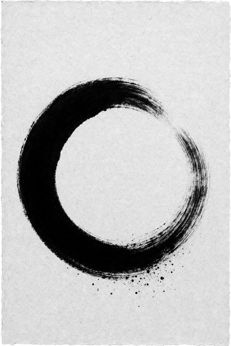 Zen Enso Circle Japandi Wall Art Print | Black Ink on Cream | Wabi Sabi Mono Brushstroke Print image 10