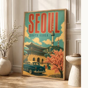 Pôster de viagem de Seul | Impressão vintage de palácio | Arte de parede da Coreia do Sul | Impresso e enviado imagem 1