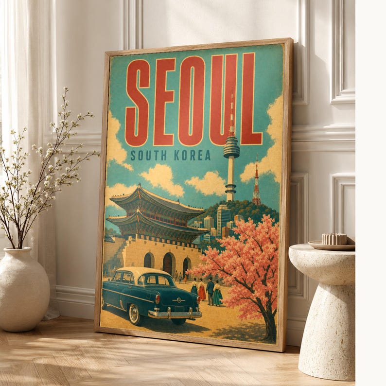 Pôster de viagem de Seul | Impressão vintage de palácio | Arte de parede da Coreia do Sul | Impresso e enviado imagem 1
