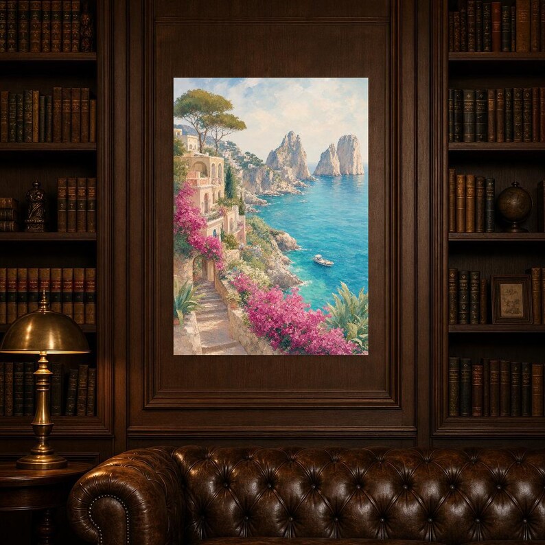 Pôster de Viagem para Capri | Pintura Suave para Parede | Arte Italiana | Impressão Costeira Mediterrânea com Faraglioni | Impresso e Enviado imagem 5