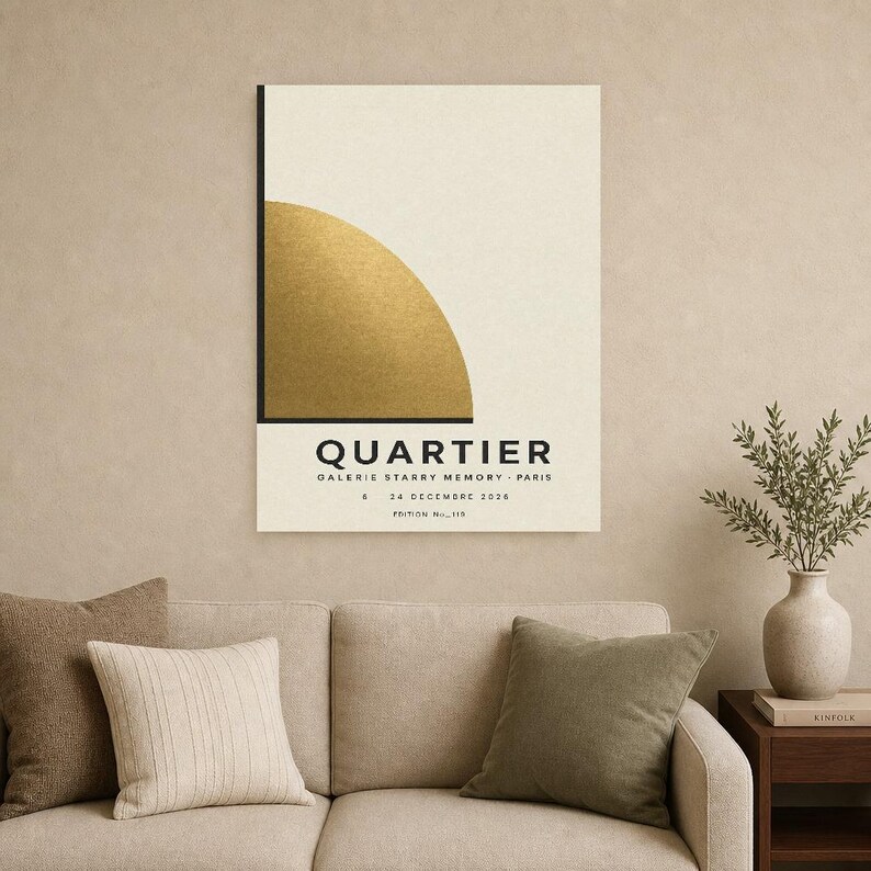 Quartier | Arte Mural Abstracto Dorado | Poster Galeria Moderna | Impresion Geometrica Minimalista imagen 9