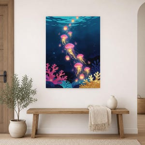 Bioluminescent Jellyfish Poster | Deep Sea Ocean Bathroom Wall Art Print | Dark Coastal Night Print image 16