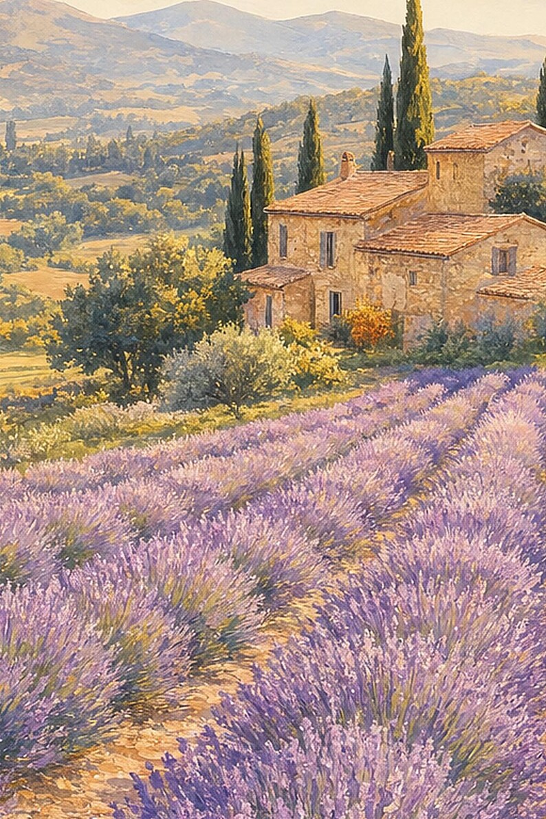 Provence Lavender Poster | Soft Painting France Wall Art | Lavender Fields Landscape Print | Printed & Shipped image 3