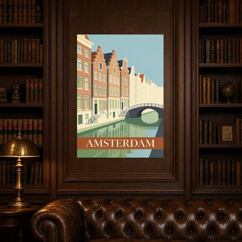 Amsterdam Vintage Travel Poster | Retro Netherlands City Art Print | Housewarming Gift Wall Decor image 4