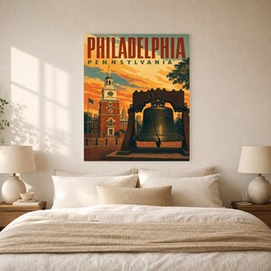 Philadelphia Travel Poster | Vintage Liberty Bell Print | Pennsylvania Wall Art Print | Mid Century City Decor image 5