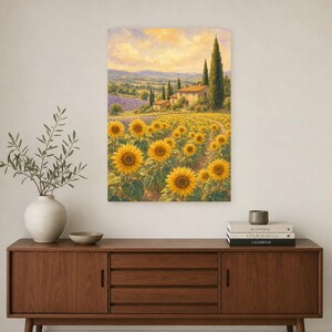 Provence Sunflowers Poster | Soft Painting France Wall Art | Sunflower Field Landscape Print | Printed & Shipped image 2