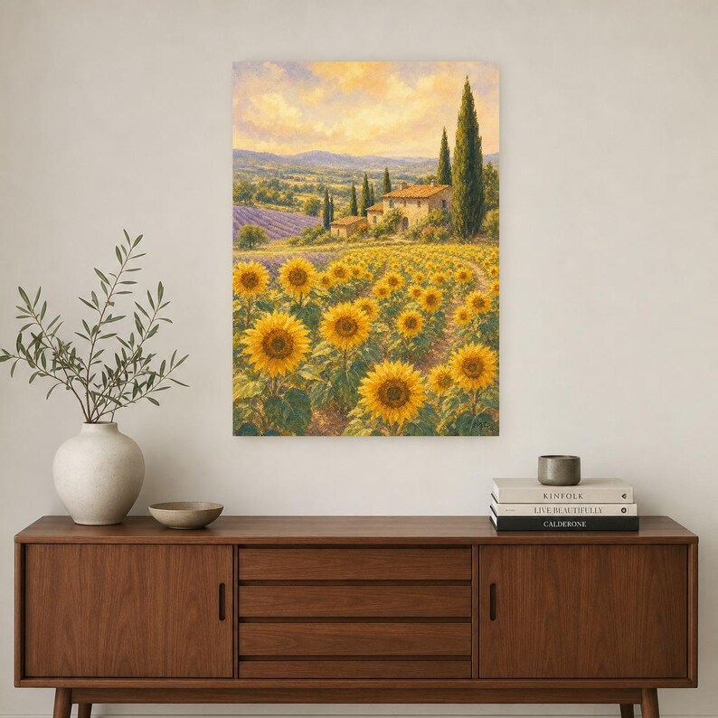 Provence Sunflowers Poster | Soft Painting France Wall Art | Sunflower Field Landscape Print | Printed & Shipped image 2