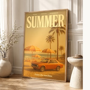 Letni plakat retro | Druk ścienny w stylu vintage z lat 70. | Druk magazynu estetycznego | Prezent w stylu retro z połowy wieku zdjęcie 1