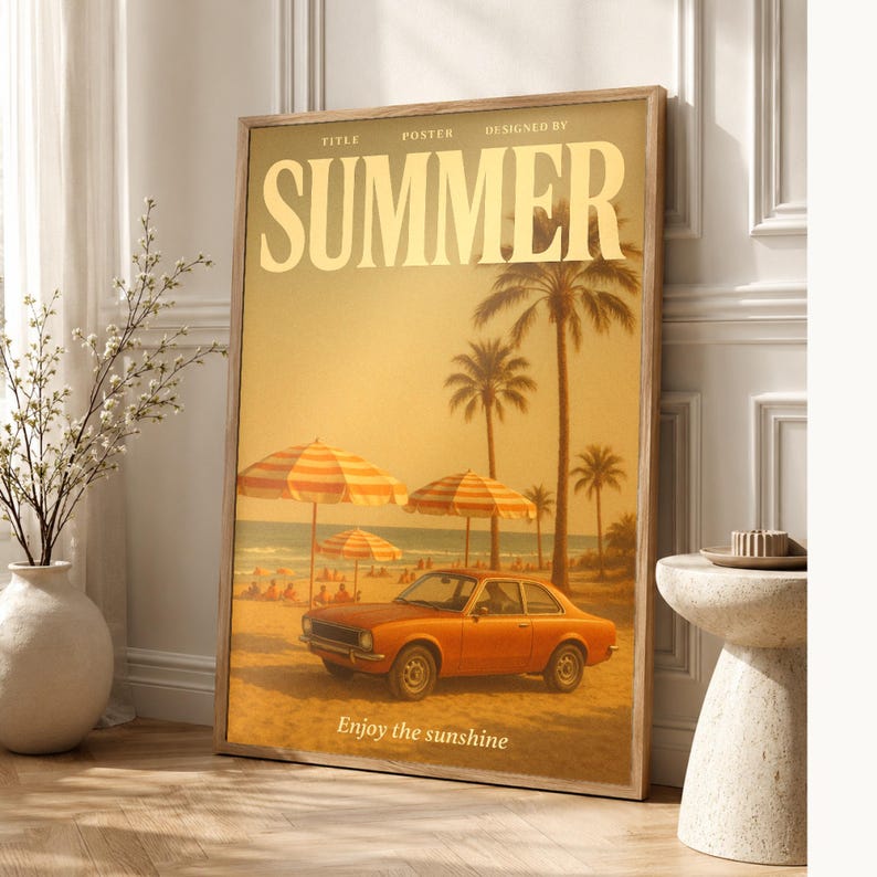 Letni plakat retro | Druk ścienny w stylu vintage z lat 70. | Druk magazynu estetycznego | Prezent w stylu retro z połowy wieku zdjęcie 1