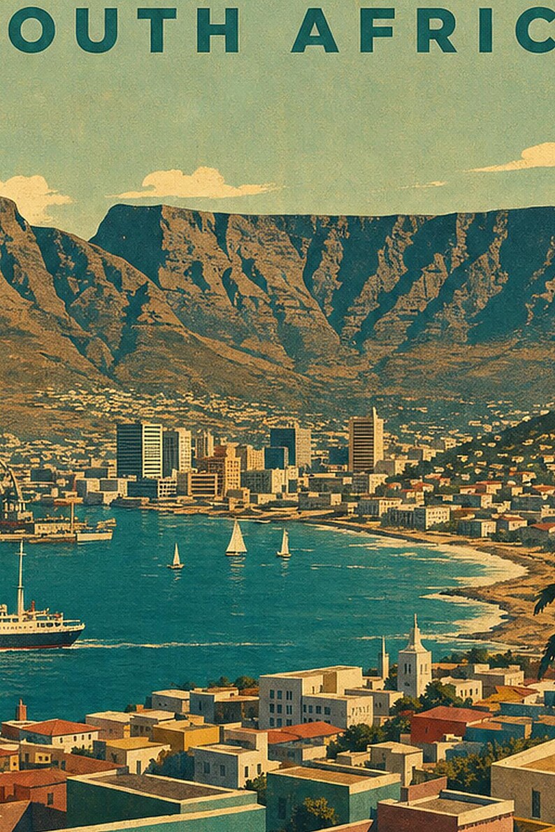 Kapstadt-Reiseposter | Vintage-Druck des Tafelbergs | Wandbild aus Südafrika | Gedruckt & Versand Bild 3