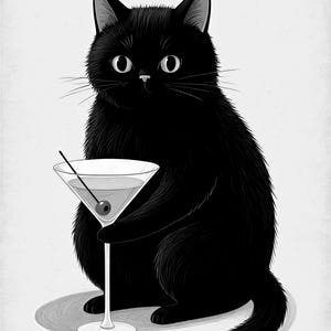 Black Cat Cocktail Wall Art | Funny Martini Bar Cart Poster | Retro Kitchen Bar Print image 10