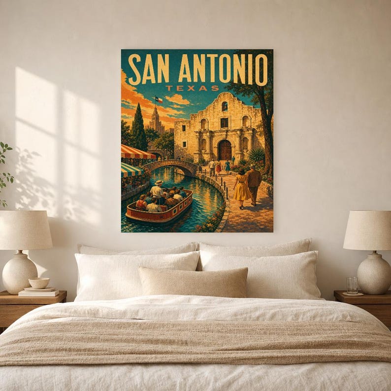 San Antonio Travel Poster | Vintage River Walk Print | Texas Wall Art Print | Mid Century City Decor image 5