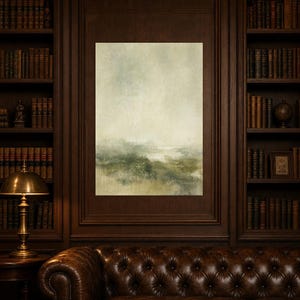 Moody Green Abstract Wall Art Print | Panoramic Color Field Print | Sage Watercolor Landscape Poster | Wabi-Sabi Living Room Decor image 5