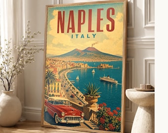 Naples Travel Poster | Vintage Vesuvius Print | Italian Wall Art | Printed & Shipped