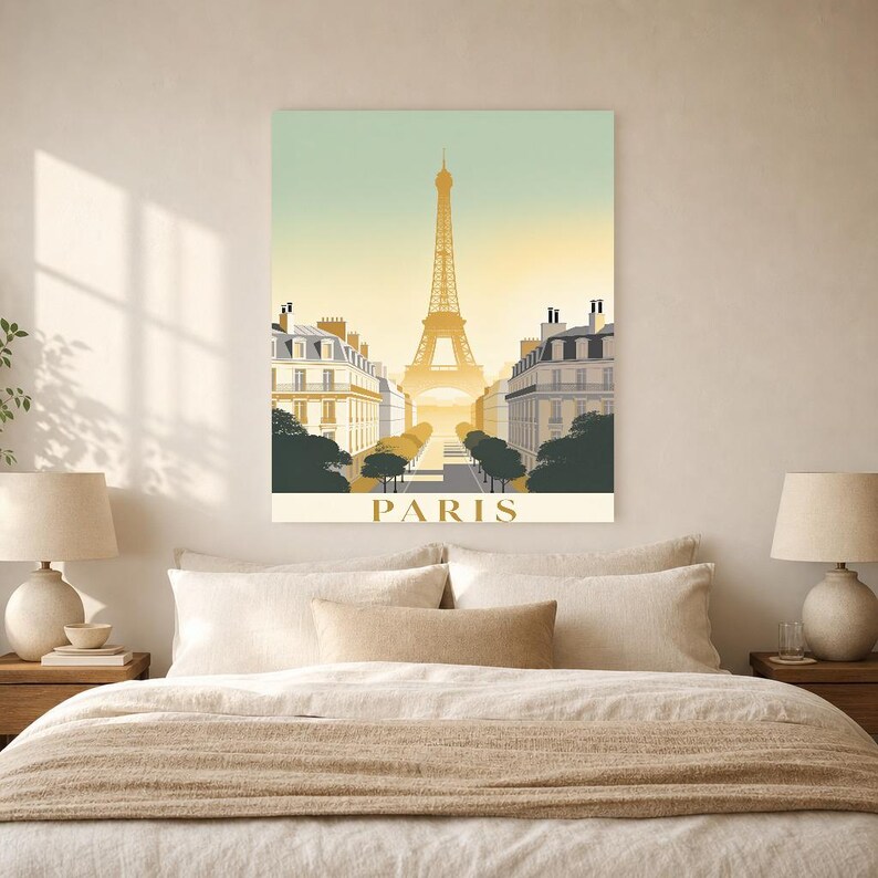 Póster de viaje vintage de París | Impresión de arte retro de la ciudad de Francia | Decoración de pared de regalo de inauguración de la cas imagen 6