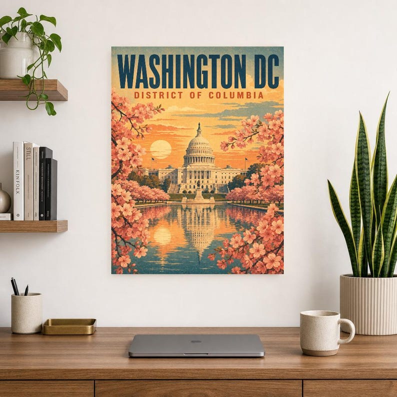 Washington DC Travel Poster | Vintage 1950s Capitol Print | Retro USA Wall Art Print | Mid Century City Decor image 10