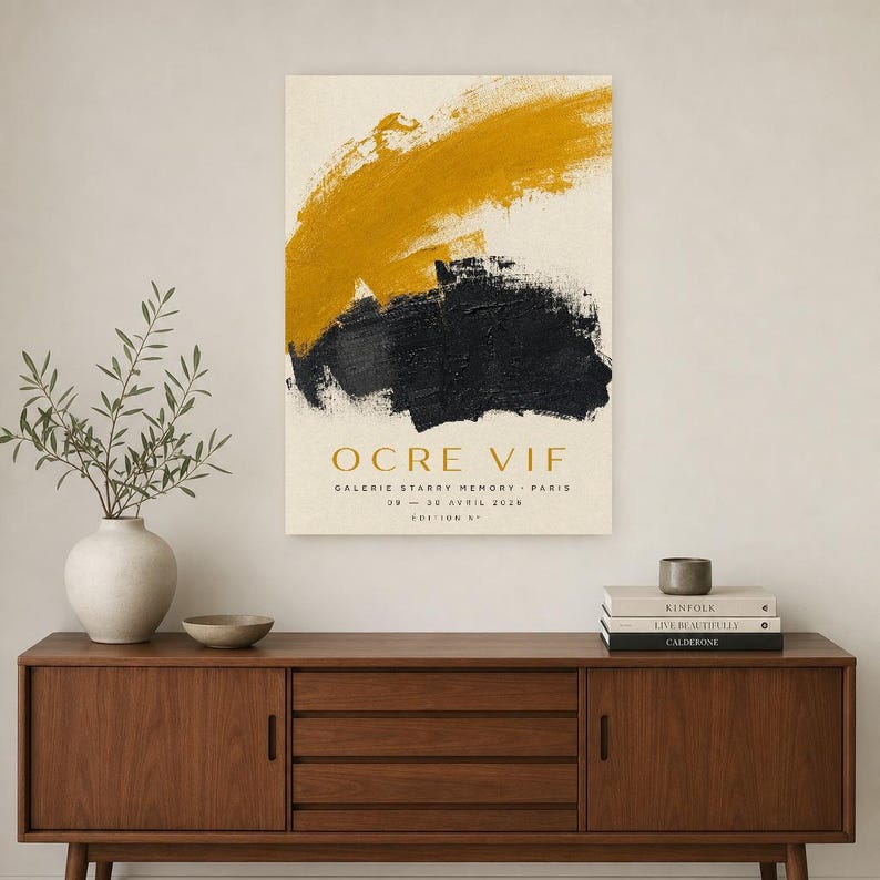 Leuchtendes Ocker | Abstrakte Wandkunst | Modernes Galerieposter | Minimalistischer Druck in Senfgelb und Schwarz | Gedruckt & Versand Bild 2