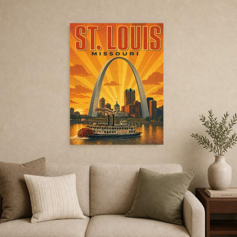 St. Louis Travel Poster | Vintage 1950s Gateway Arch Print | Missouri Wall Art Print | Mid Century City Decor image 8