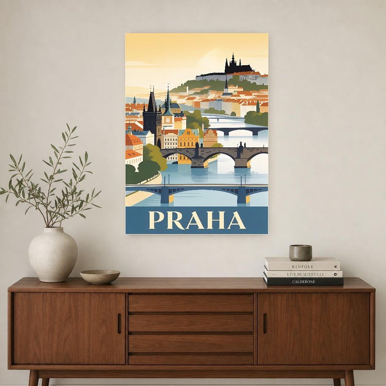 Póster de viaje vintage de Praga | Impresión de arte retro de la ciudad checa ? Decoración de pared de regalo de inauguración de la casa imagen 3
