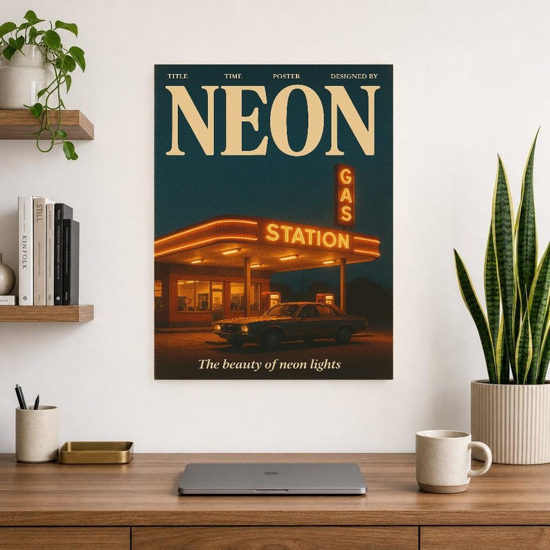 Póster retro de neón | Impresión de arte de pared vintage de los años 70 | Impresión de revista estética ? Regalo de decoración retro de med imagen 13